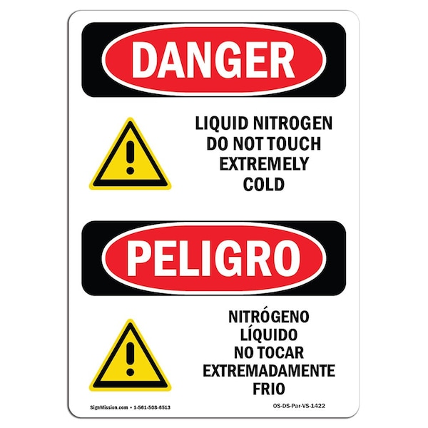 Safety Sign, OSHA, 24" Height, Rigid Plastic, Liquid Nitrogen No Touch Cold Spanish
